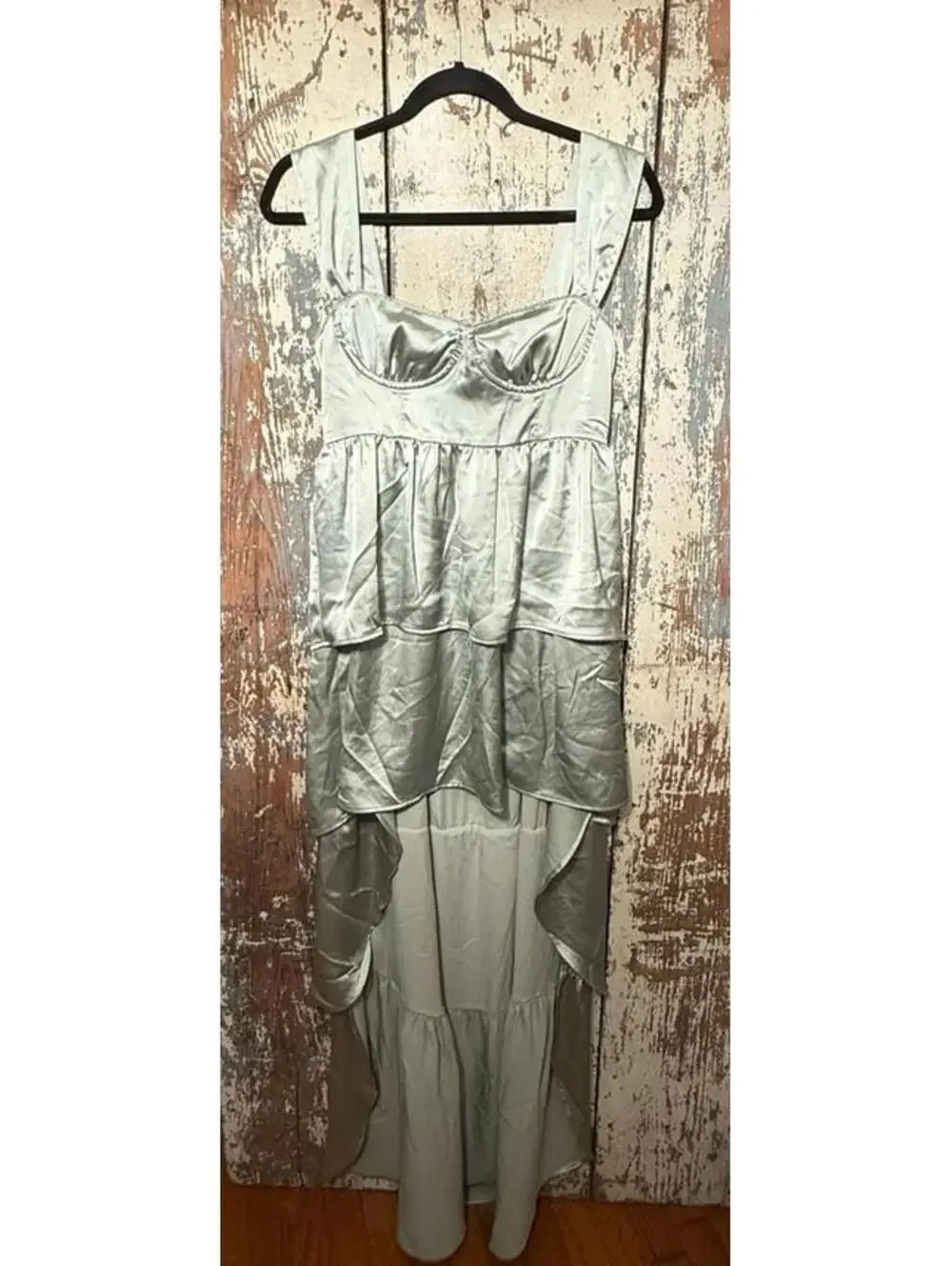 WeWoreWhat Corset High Low Maxi dress Fog Green size 4